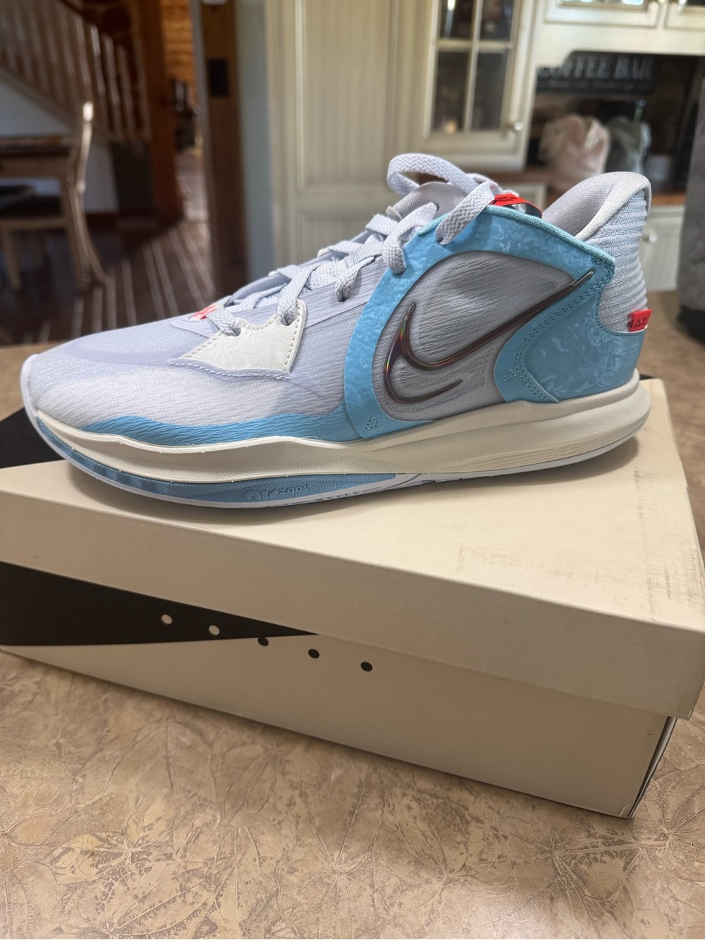Kyrie Loe 5 Nike Men’s Light Blue and White Basketball Sneakers